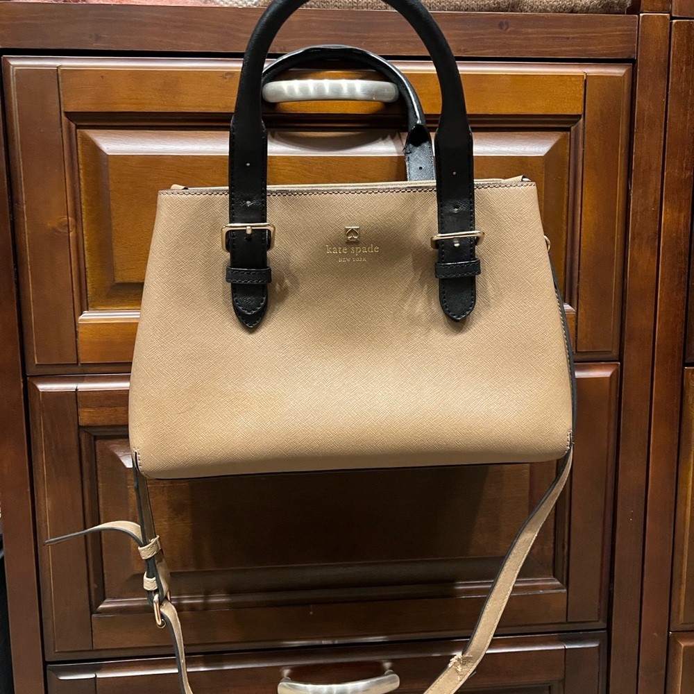 Kate Spade Tan Satchel with Black Accents